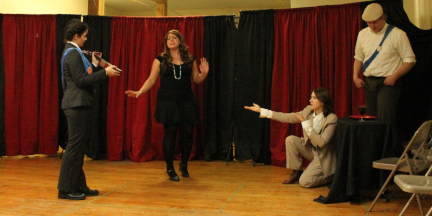 PHOTO: Kate (SaraLynn Evenson) rejects her music tutor, while Slie (Maria Pleshkevich) makes his own proposal in Bad Quarto's 2015 production of 		
				<em>The Taming of a Shrew</em>, directed by Tony Tambasco. Photo by Bad Quarto Productions.